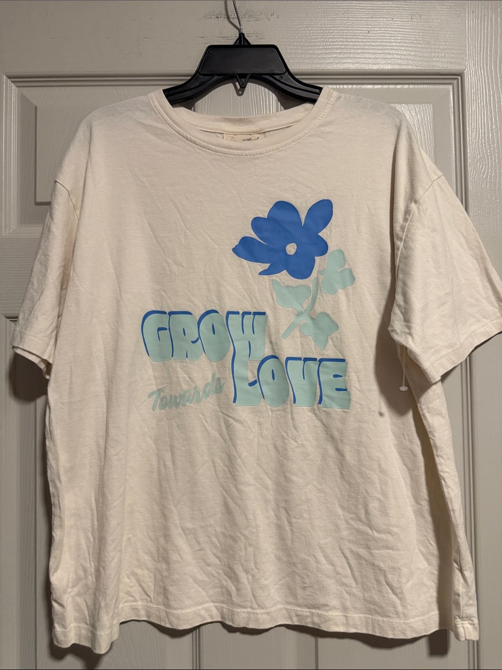 Grow Love Graphic T-Shirt - White with Blue & Mint Floral Print